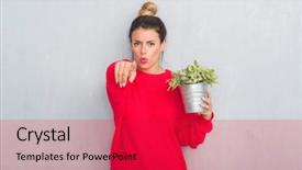  Presentation with hand holding plant - PPT theme enhanced with grunge wall holding plant plot background and a  colored foreground