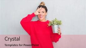  Presentation with hand holding plant - Presentation theme featuring grunge wall holding plant plot background and a  colored foreground