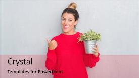  Presentation with young plant - Cool new slide set with grunge wall holding plant plot backdrop and a  colored foreground