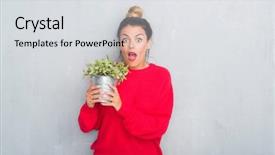  Presentation with young plant - Colorful presentation design enhanced with grunge wall holding plant plot backdrop and a  colored foreground