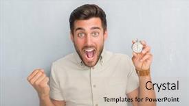  Presentation with young grey maine coon cat - PPT theme featuring grunge wall holding stopwatch screaming background and a soft green colored foreground