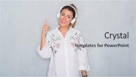  Presentation with listening woman - Beautiful slide set featuring grunge wall listening to music backdrop and a  colored foreground