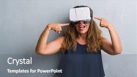  Presentation with virtual hand - Presentation having grunge wall wearing virtual reality background and a ocean colored foreground