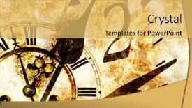  Presentation with clock and desk - Beautiful presentation theme featuring grungy design with mysterious time backdrop and a yellow colored foreground