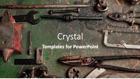  Presentation with processing - Slide deck with grungy-old-metalwork-tools background and a dark gray colored foreground