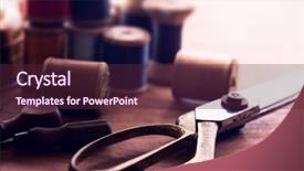  Presentation with sew - Beautiful PPT layouts featuring grungy work table with scissors backdrop and a tawny brown colored foreground