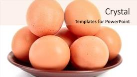  Presentation with hen - Cool new slides with grup of brown hen's eggs in the plate isolated on white backdrop and a coral colored foreground