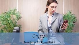  Presentation with gsm - Theme having gsm - businesswoman working in the office background and a light blue colored foreground