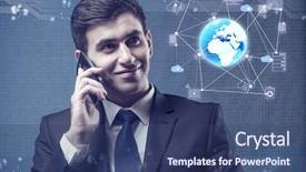  Presentation with gsm - Cool new slides with gsm - man with mobile phone backdrop and a ocean colored foreground