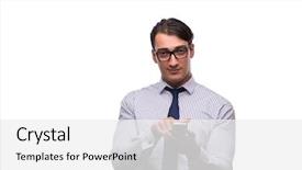  Presentation with lte mobile coverage - PPT theme with gsm - man with mobile smartphone isolated background and a white colored foreground