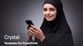  Presentation with gsm - PPT theme consisting of gsm - muslim woman in black dress background and a dark gray colored foreground