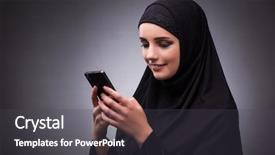  Presentation with woman muslim - Presentation theme having gsm - muslim woman in black dress background and a dark gray colored foreground