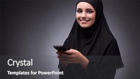  Presentation with woman muslim - Presentation theme having gsm - muslim woman in black dress background and a dark gray colored foreground