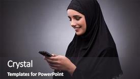  Presentation with woman muslim - Presentation theme featuring gsm - muslim woman in black dress background and a dark gray colored foreground