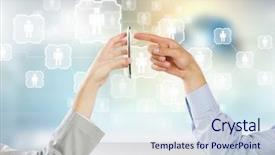  Presentation with people - Presentation theme featuring gsm technology - two business people using one background and a sky blue colored foreground