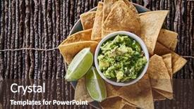  Presentation with salsa nachos chips tortilla snack - Slide deck consisting of guacamole and tortilla chips flat background and a tawny brown colored foreground