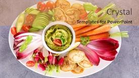  Presentation with vegetables - Cool new slide set with guacamole-dips-and-raw-vegetables backdrop and a yellow colored foreground