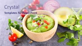  Presentation with avocado - Beautiful PPT theme featuring guacamole-with-avocado-and-spices backdrop and a sky blue colored foreground