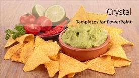  Presentation with tortilla - Beautiful PPT theme featuring mexican party - guacamole with tortilla chips backdrop and a lemonade colored foreground