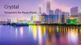  Presentation with china guangzhou - Beautiful PPT layouts featuring guangzhou china cityscape over the pearl river backdrop and a light blue colored foreground