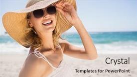  Presentation with straw - Presentation theme consisting of guarana - portrait of blonde woman background and a lemonade colored foreground