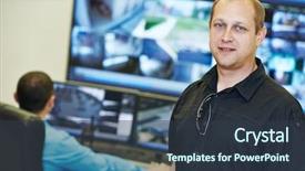  Presentation with video surveillance - Slide set enhanced with guard boss - security executive chief in front background and a tawny brown colored foreground