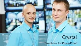  Presentation with video surveillance - Presentation having guard boss - security guar workers team background and a arctic colored foreground