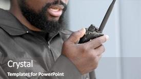  Presentation with security guard - Beautiful presentation featuring guard using portable radio transmitter backdrop and a gray colored foreground