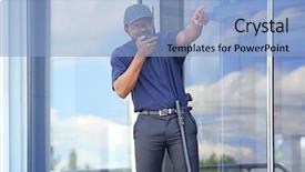  Presentation with security guard - Slide deck having guard using portable radio transmitter background and a light blue colored foreground