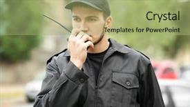  Presentation with security guard - Beautiful theme featuring guard using portable radio transmitter backdrop and a mint green colored foreground
