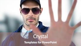  Presentation with security guard - Colorful presentation design enhanced with guard with headphones saying stop backdrop and a coral colored foreground