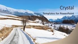  Presentation with winter road and branch - Theme with guarda village in the background background and a light blue colored foreground