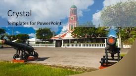  Presentation with tower - Audience pleasing theme consisting of guardhouse at the garrison savannah backdrop and a light blue colored foreground