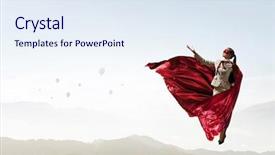  Presentation with super woman women power - Colorful slide deck enhanced with guardian - super woman in sky backdrop and a sky blue colored foreground