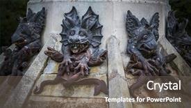  Presentation with monsters - Slide deck enhanced with guardian devil figure bronze sculpture with demonic gargoyles and monsters background and a gray colored foreground