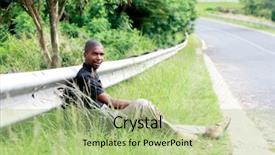  Presentation with roadside - Audience pleasing presentation theme consisting of guardrails - african backpacker sitting against roadside backdrop and a  colored foreground