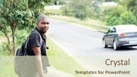  Presentation with roadside - Cool new presentation design with guardrails - african backpacker sitting against roadside backdrop and a  colored foreground