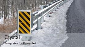  Presentation with rural road - Audience pleasing presentation theme consisting of guardrails - guard rail and warning sign backdrop and a light gray colored foreground