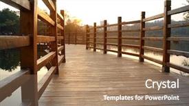  Presentation with bridge - PPT theme featuring guardrails - park boardwalk bridge background and a coral colored foreground