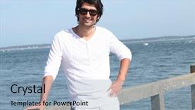  Presentation with plastic in the sea - PPT theme having guardrails - portrait of handsome young man background and a light blue colored foreground