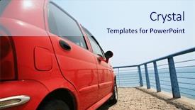  Presentation with race car a red racing - Beautiful presentation theme featuring guardrails - red car beside sea backdrop and a sky blue colored foreground