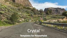  Presentation with blind curve road and - PPT layouts having guardrails - street with broket sphalt background and a gray colored foreground