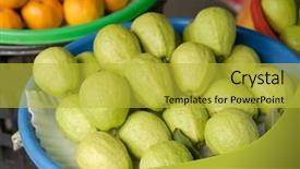  Presentation with tropical fruit - PPT layouts consisting of guavas in marketplace green color background and a  colored foreground