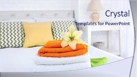  Presentation with interior - Cool new slide deck with guest house - freshly laundered fluffy towels backdrop and a sky blue colored foreground