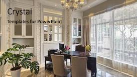  Presentation with luxury house - PPT layouts enhanced with guest house - luxury lobby room interior background and a coral colored foreground