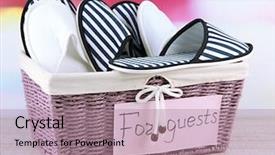  Presentation with bright - Colorful PPT theme enhanced with guest house - slippers in basket on table backdrop and a coral colored foreground