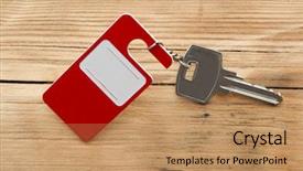  Presentation with hotel key kiosk - PPT layouts enhanced with guest opportunity - key with blank label background and a coral colored foreground
