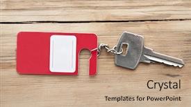 Presentation with hotel key kiosk - Cool new presentation theme with guest opportunity - key with blank label backdrop and a coral colored foreground