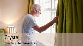  Presentation with aged - PPT layouts featuring guest opportunity - middle aged man gets up background and a  colored foreground