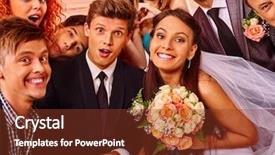  Presentation with bride and groom at wedding - Presentation consisting of guests in photobooth wedding background and a tawny brown colored foreground